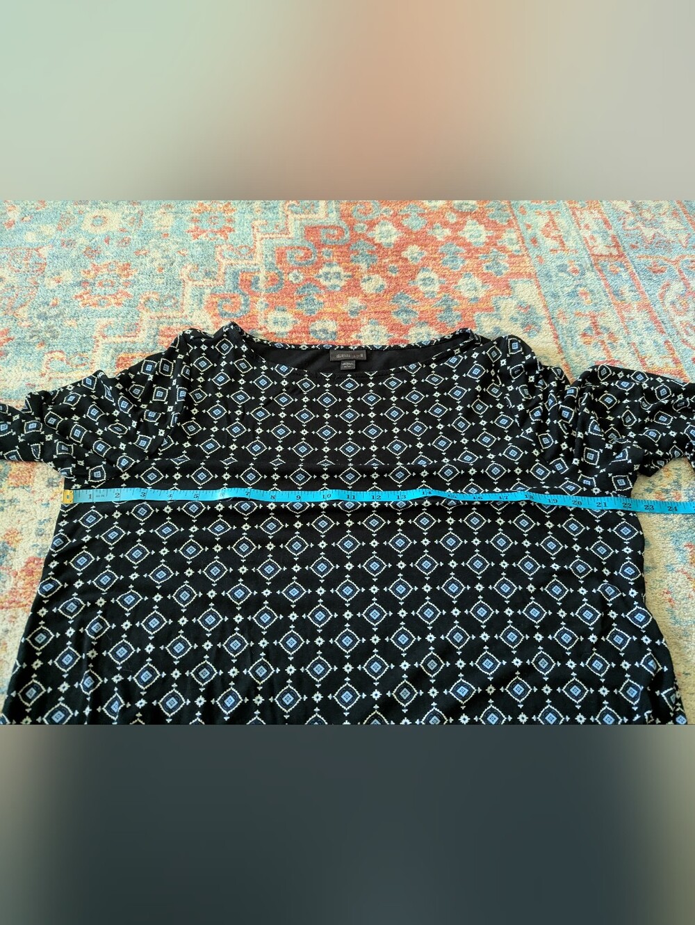J.Jill Wearever Collection Womens Large Petite Black Blue Diamonds Stretch Dress - Picture 10 of 12